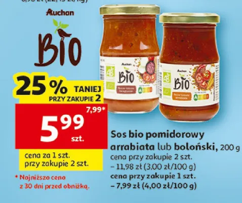 Sos bio pomidorowy boloński Auchan Bio promocja w Auchan