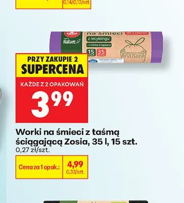 Worki na śmieci z taśmą ściągającą Zosia 35 l promocja w Biedronka