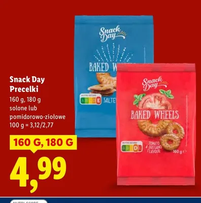 Chipsy Snack Day Precełki słone lub pomidorowo-ziołowe promocja w Lidl