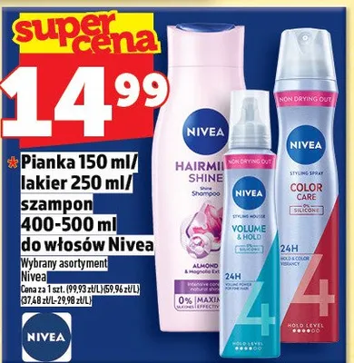 Pianka 150ml/lakier 250ml/szampon 400-500ml do włosów Nivea promocja w TOPAZ