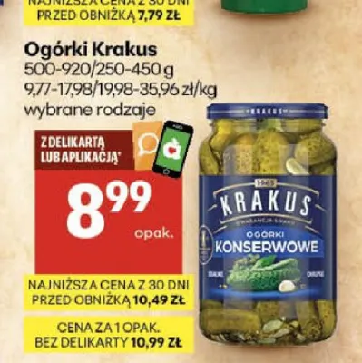 Ogórki konserwowe Krakus promocja w Delikatesy Centrum