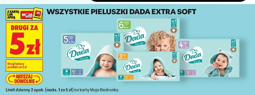 Pieluszki Dada Extra Soft promocja w Biedronka