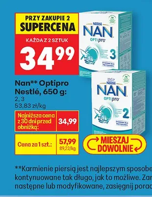 Mleko Nan Optipro 650g 2, 3 promocja w Biedronka