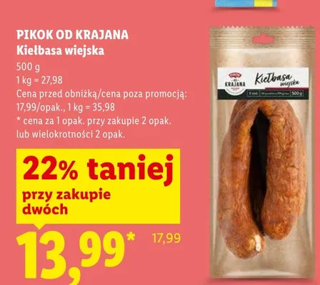 Kiełbasa wiejska Pikok Od Krajana promocja w Lidl