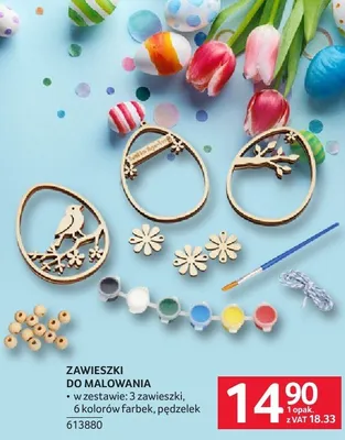 Zawieszki do malowania w zestawie: 3 zawieszki, 6 kolorów farbek, pędzelek promocja w Selgros