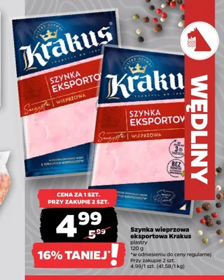 Szynka eksportowa Krakus plastry promocja w Netto