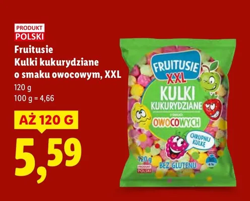 Kulki kukurydziane Fruitusie o smaku owocowym, XXL promocja w Lidl