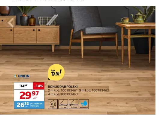 Wykładzina elastyczna Bonus Dąb Polski Unilin promocja w Komfort