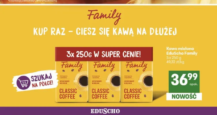 Kawa mielona EduScho Family 3-pak 250 g promocja w Delikatesy Centrum