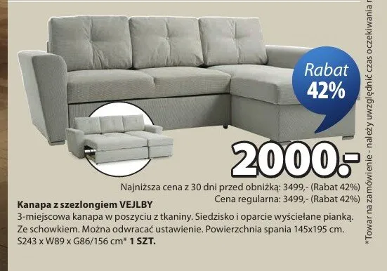 Kanapa z szezlongiem VEJLBY promocja w Jysk