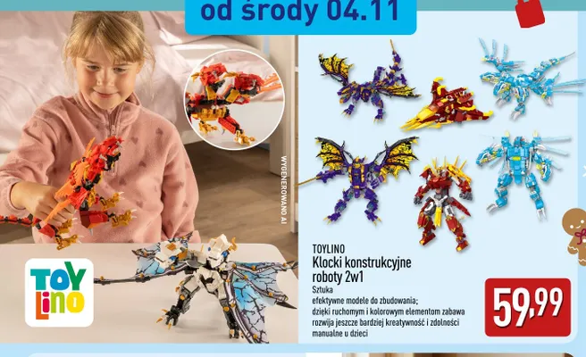 Klocki konstrukcyjne roboty 2w1 Toylino promocja w Aldi
