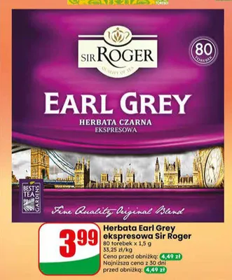 Herbata Earl Grey ekspresowa Sir Roger promocja w Dino