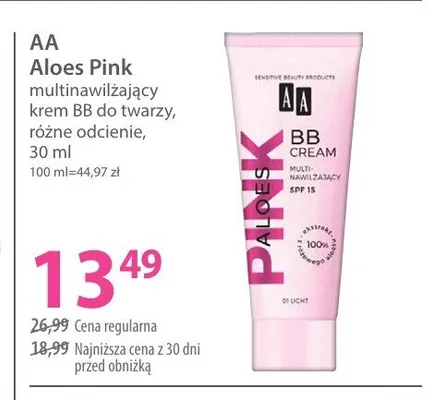 Krem BB AA Aloes Pink multinawilżający promocja w Hebe