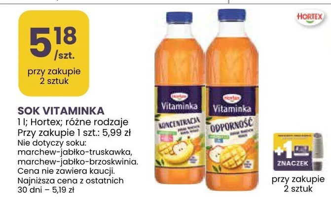 Sok Vitaminka różne rodzaje promocja w Stokrotka