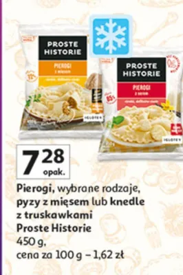 Pierogi, wybrane rodzaje, pyzy z mięsem lub knedle z truskawkami promocja w Auchan