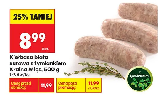 Kiełbasa biała surowa z tymiankiem promocja w Biedronka