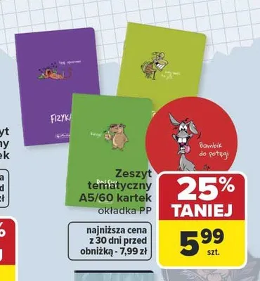 Zeszyt tematyczny A5/60 kartek okładka PP Herlitz promocja w Carrefour