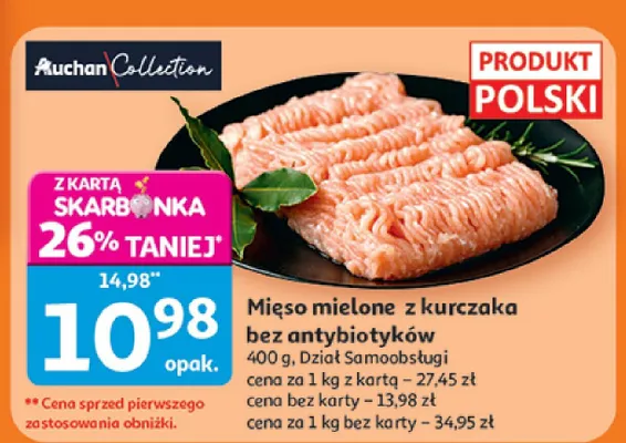 Mięso mielone z kurczaka bez antybiotyków promocja w Auchan