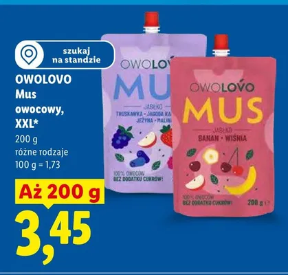 Mus owocowy XXL Owolovo jabłko banan wiśnia promocja w Lidl