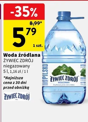 Woda źródlana Żywiec Zdrój niegazowany promocja w Intermarche
