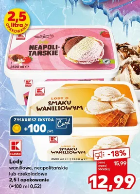Lody waniliowe, neapolitańskie lub czekoladowe promocja w Kaufland