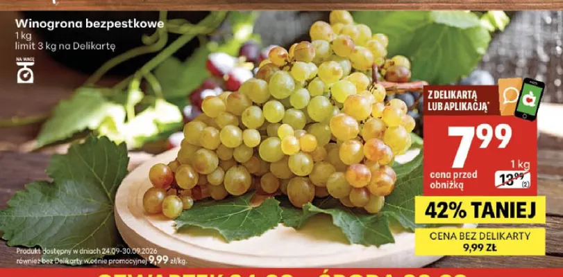 Winogrona bezpestkowe promocja w Delikatesy Centrum