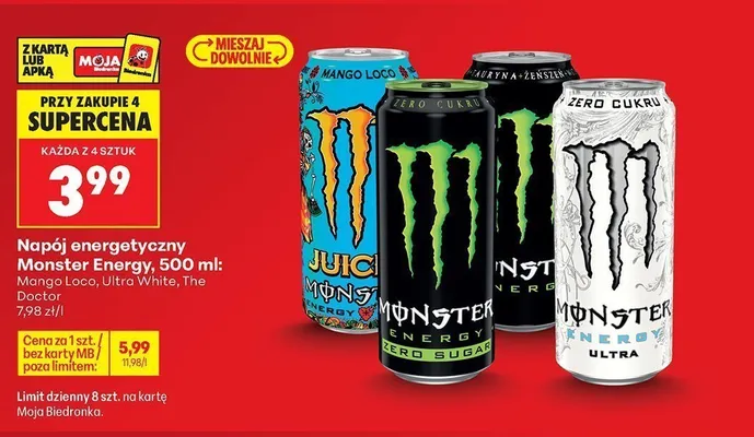 Napój energetyczny Monster Energy promocja w Biedronka