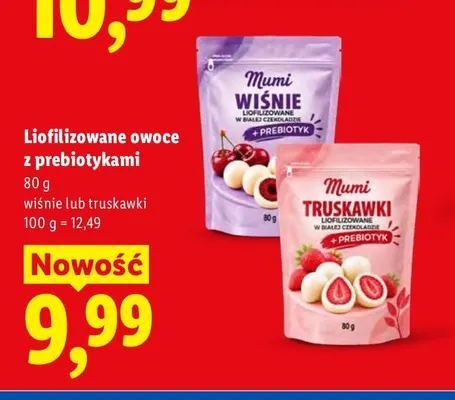 Liofilizowane owoce z prebiotykami wiśnie Mumi promocja w Lidl