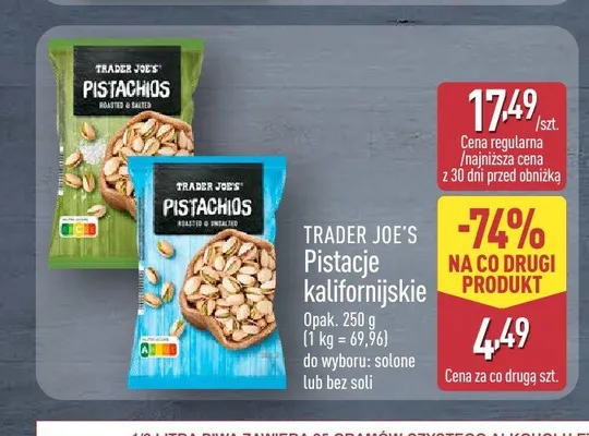 Pistacje kalifornijskie bez soli Trader Joe's promocja w Aldi