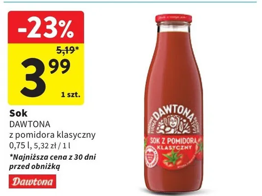 Sok z pomidora klasyczny promocja w Intermarche