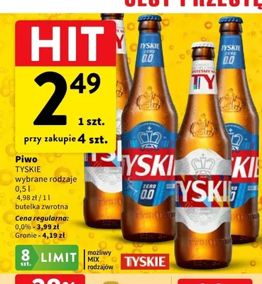 Piwo Tyskie wybrane rodzaje promocja w Intermarche