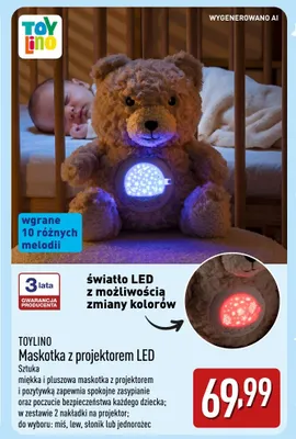 Maskotka z projektorem LED jednorożec Toylino promocja w Aldi