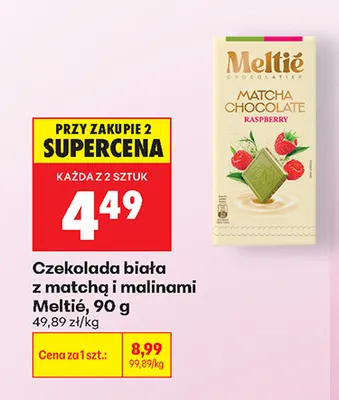 Czekolada biała z matchą i malinami Meltié promocja w Biedronka
