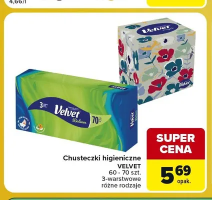 Chusteczki higieniczne Velvet 3-warstwowe promocja w Carrefour Market