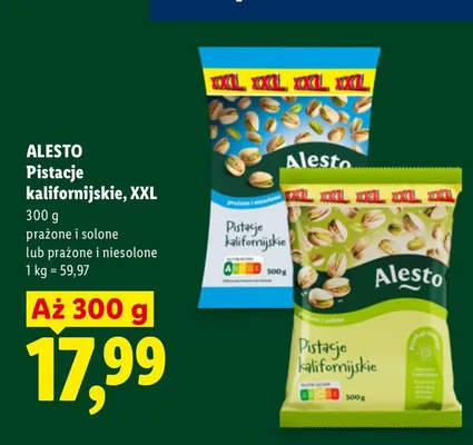 Pistacje kalifornijskie prażone i solone Alesto XXL promocja w Lidl