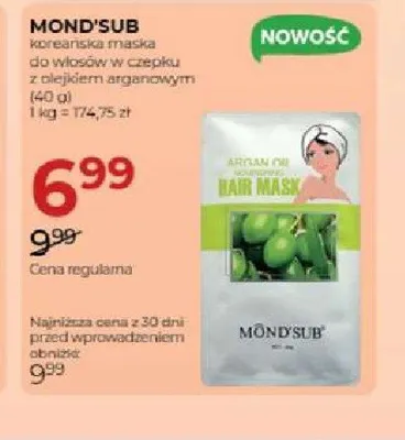 Koreańska maska do włosów w czepku z olejkiem arganowym Mond'Sub promocja w Drogerie Jawa