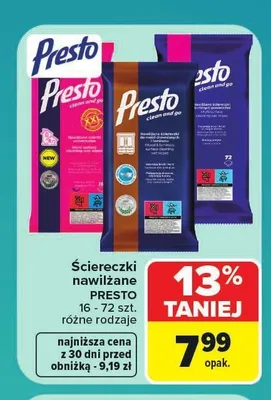 Ściereczki nawilżane do łazienki Presto promocja w Carrefour Market