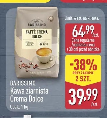 Kawa ziarnista Crema Dolce Barissimo promocja w Aldi