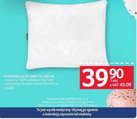 Poduszka Aloe Vera 70 x 80 cm promocja w Selgros