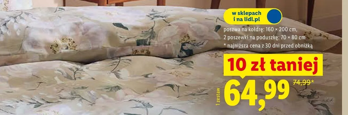 Pościel satynowa z bawełny 160x200 cm promocja w Lidl