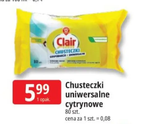 Chusteczki uniwersalne cytrynowe Clair promocja w Leclerc