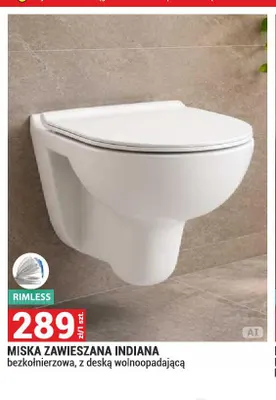 Miska zawieszana Indiana bezkołnierzowa z deską wolnoopadającą promocja w Merkury Market