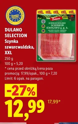 Szynka szwarcwaldzka XXL Dulano Selection promocja w Lidl