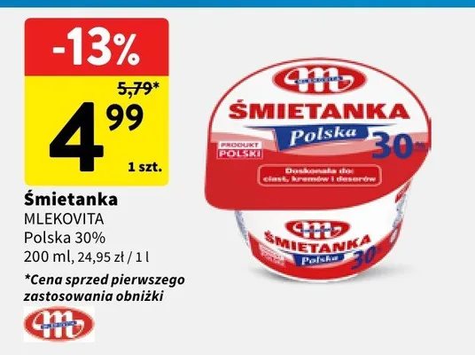 Śmietanka MLEKOVITA Polska 30% promocja w Intermarche