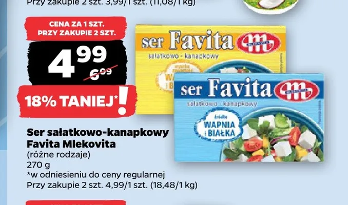 Ser sałatkowo-kanapkowy Favita Mlekovita wapń i białko promocja w Netto