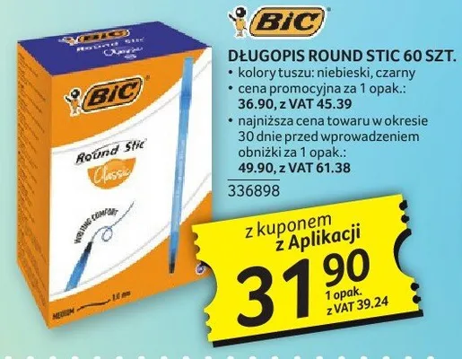 Długopis Round Stic BIC 60szt. kolory: niebieski, czarny promocja w Selgros