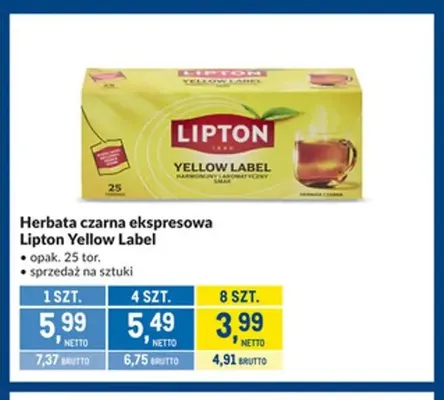 Herbata czarna ekspresowa Lipton Yellow Label promocja w Makro