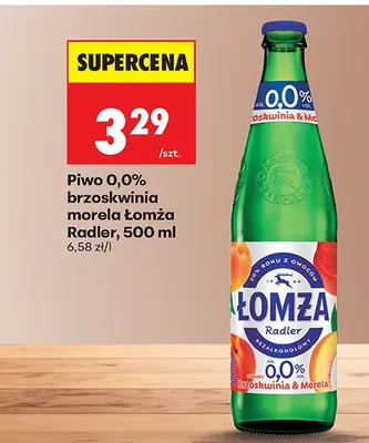 Piwo Łomża Radler 0,0% brzoskwinia morela promocja w Biedronka