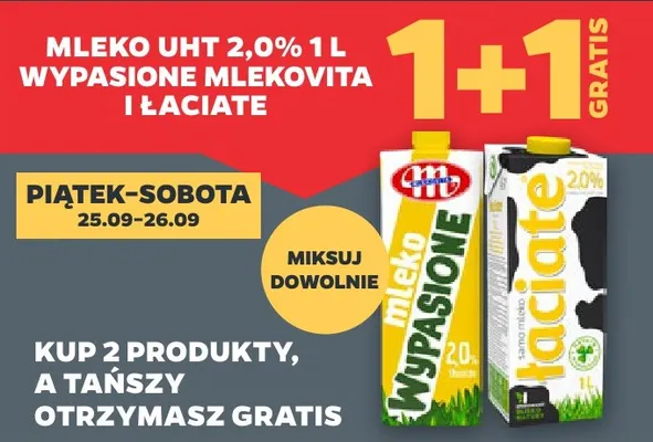 Mleko UHT Wypasione Mlekovita 2,0% promocja w Netto