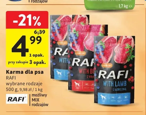Karma dla psa Rafi z królikiem promocja w Intermarche